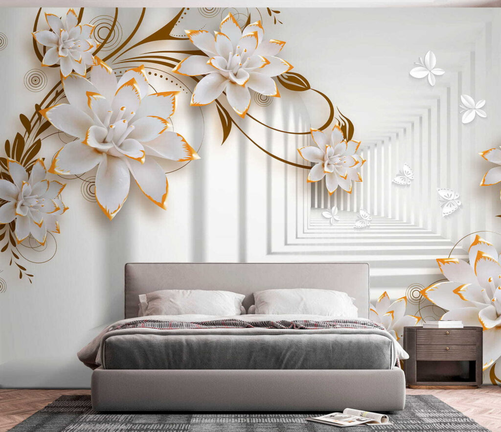 White and orange flowers on a white background