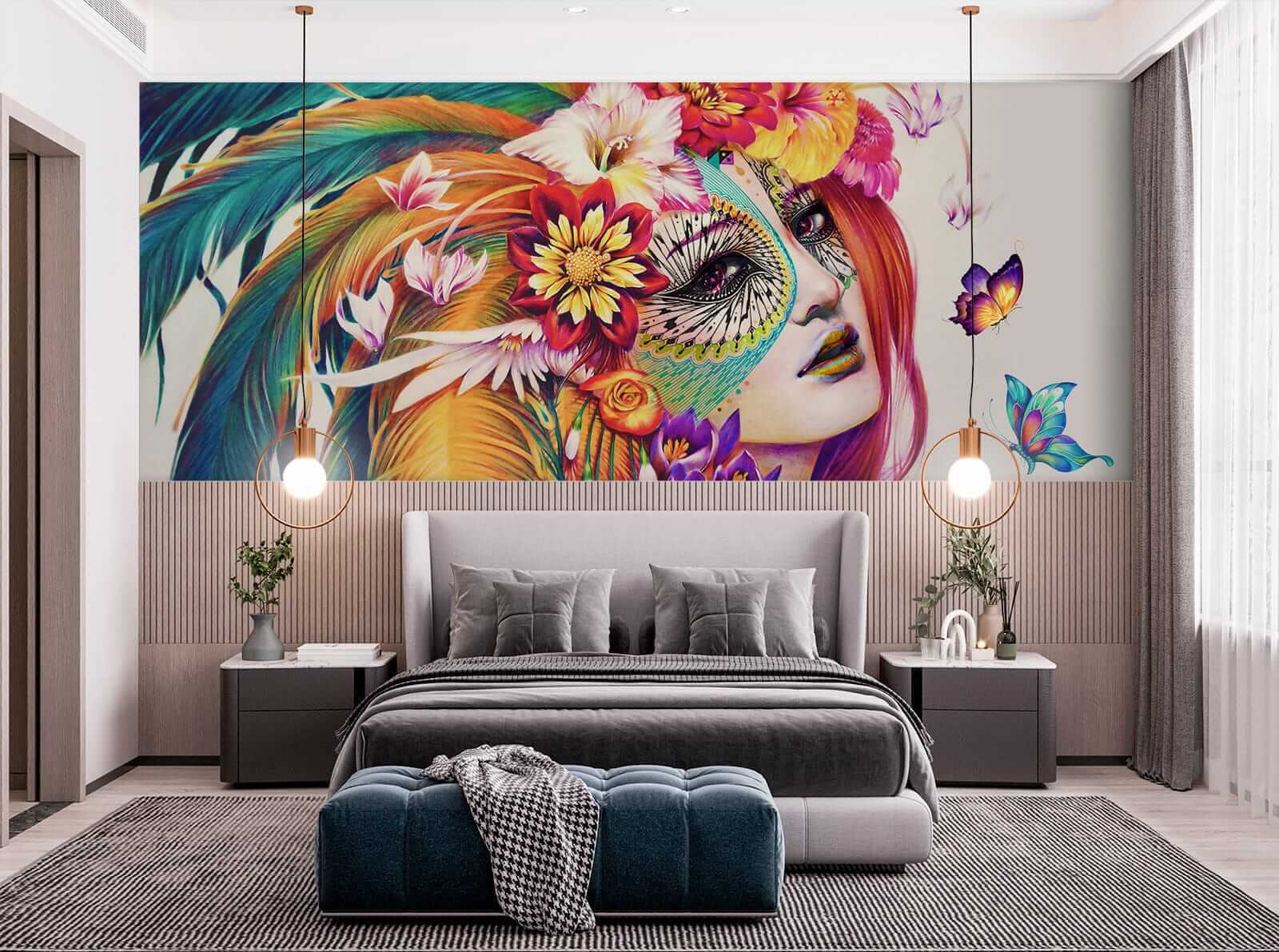 Woman with colorful feathers and flowers Woman with colorful feathers and flowers