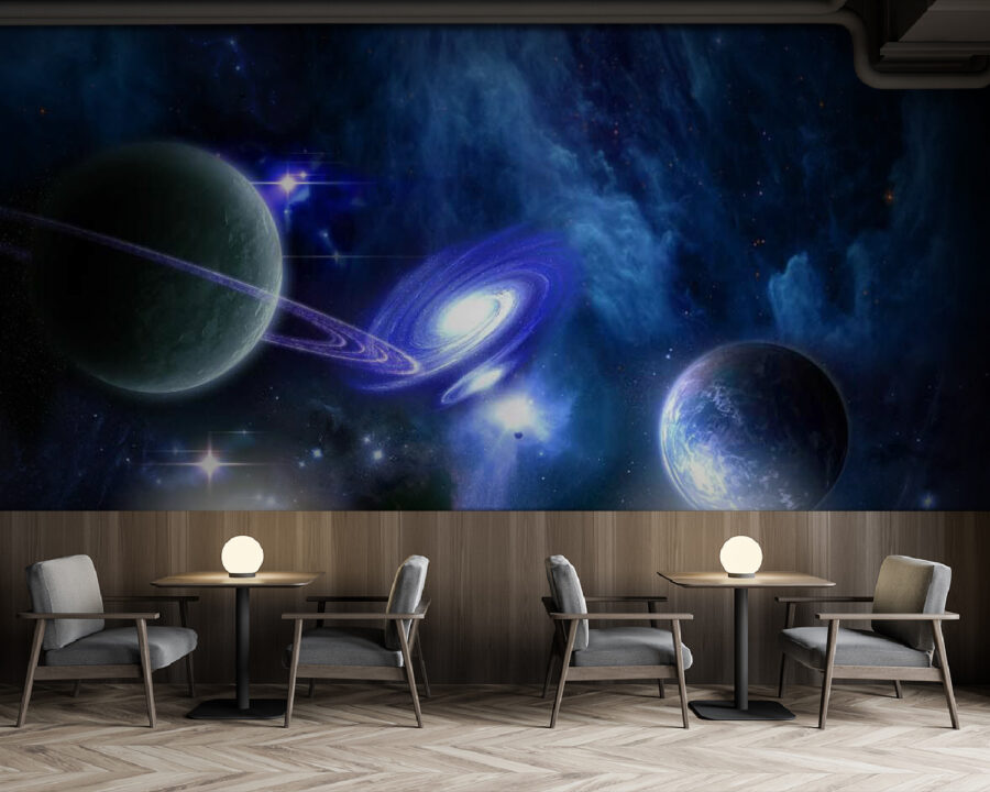 Planety ve vesmíru s planetami a hvězdami