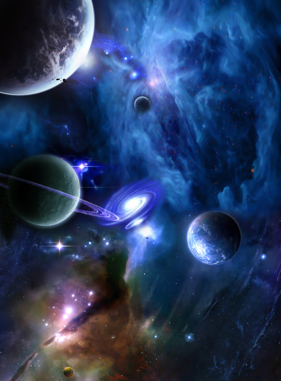 Planety ve vesmíru s planetami a hvězdami