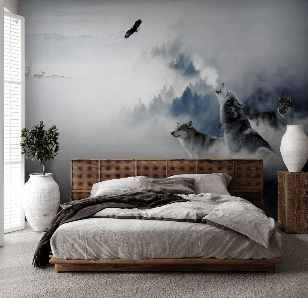 Wolf howling in the snow