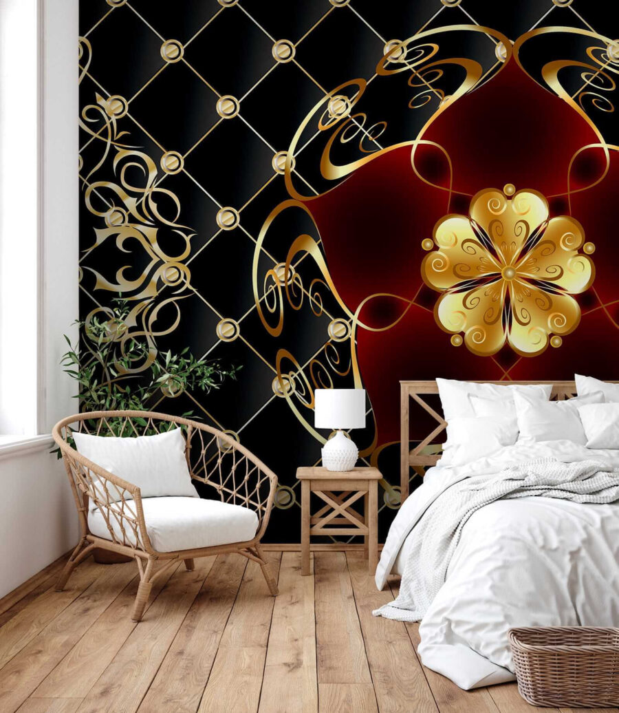 Fototapeta Elegantní květinový design na černém pozadí - Image 2
