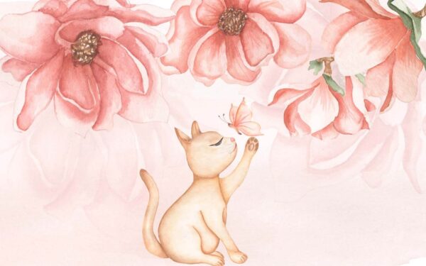 Wall murals Cat with a butterfly on its paw Wall murals Cat with a butterfly on its paw