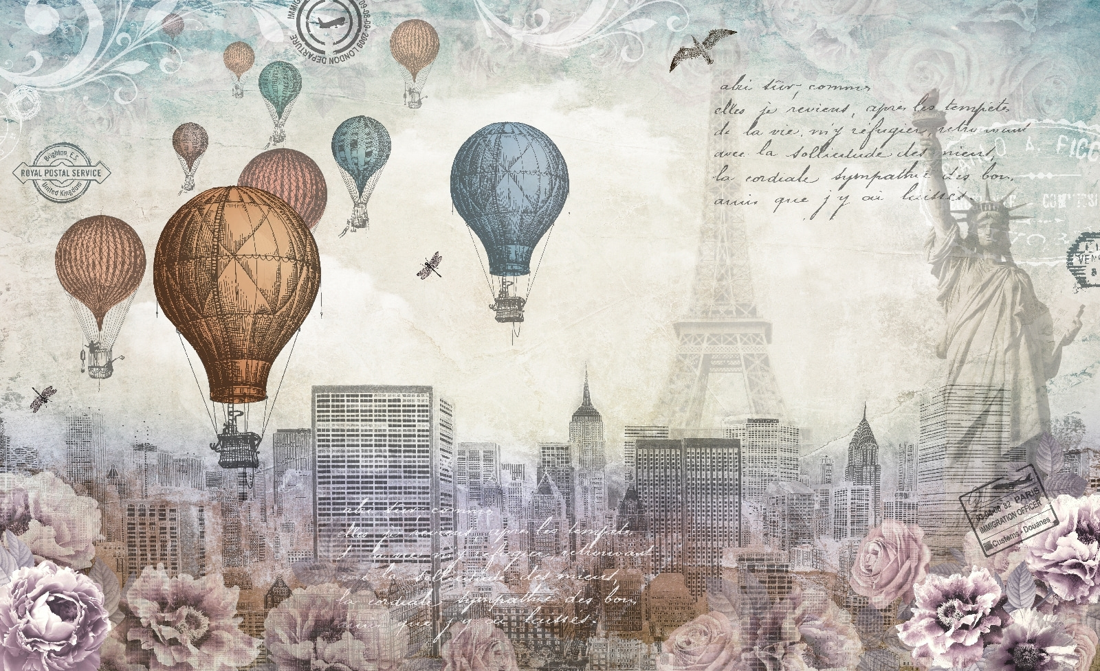 Cityscape with hot air balloons Cityscape with hot air balloons