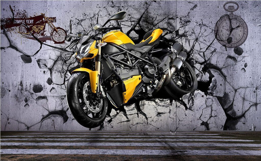 Fototapeta Žlutá motorka na zdi