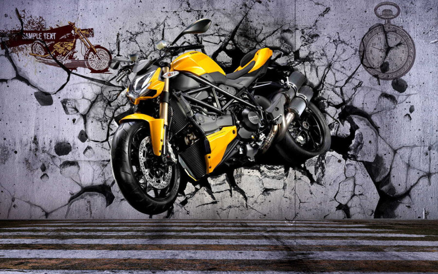 Fototapeta Žlutá motorka na zdi - Image 5