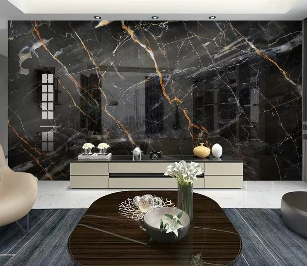 Black marble with fiery orange veins