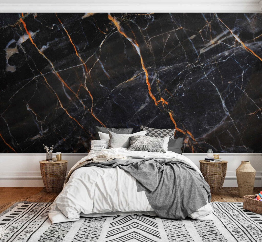 Black marble with fiery orange veins