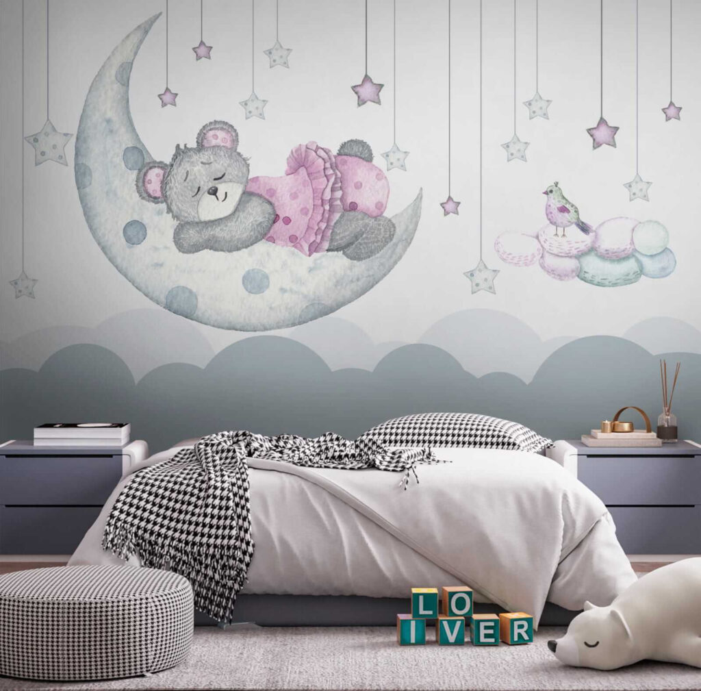 Teddy bear sleeping on the moon
