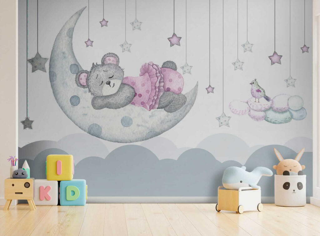 Teddy bear sleeping on the moon