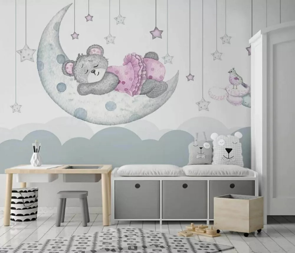 Teddy bear sleeping on the moon