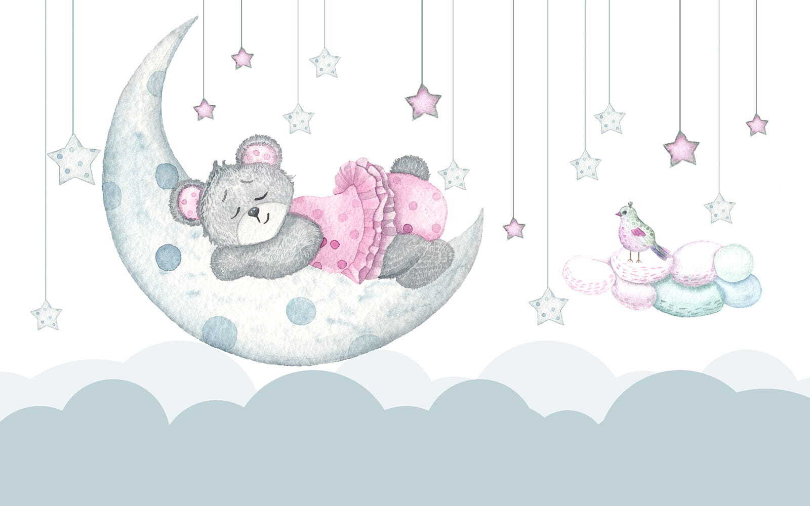 Teddy bear sleeping on the moon