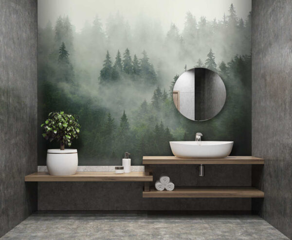 Foggy forest with trees Foggy forest with trees