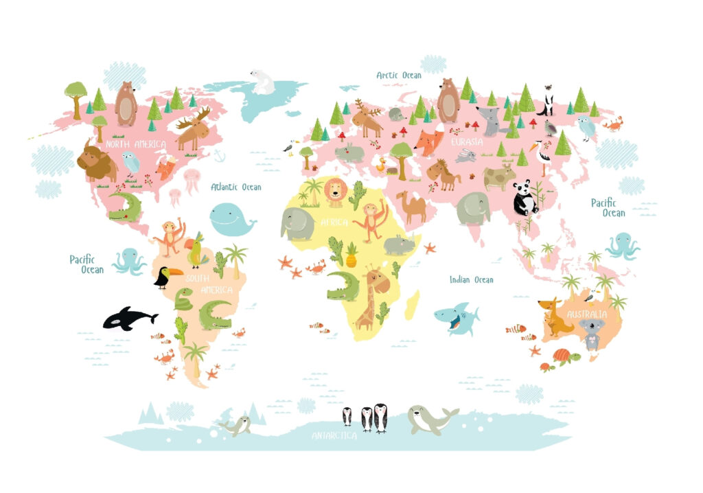 Mapa světa se zvířaty Mapa světa se zvířaty