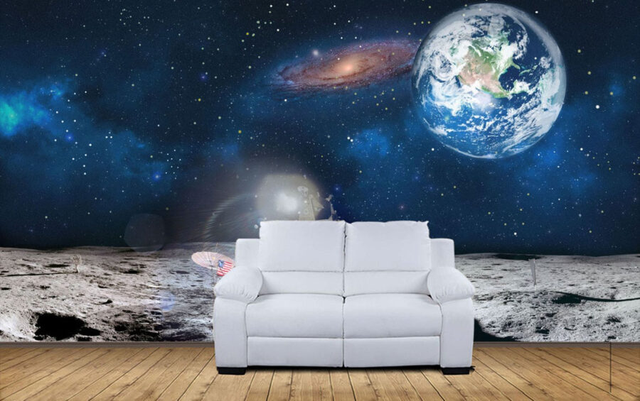 Fototapeta Měsíc s planetou a hvězdami a planetou v pozadí