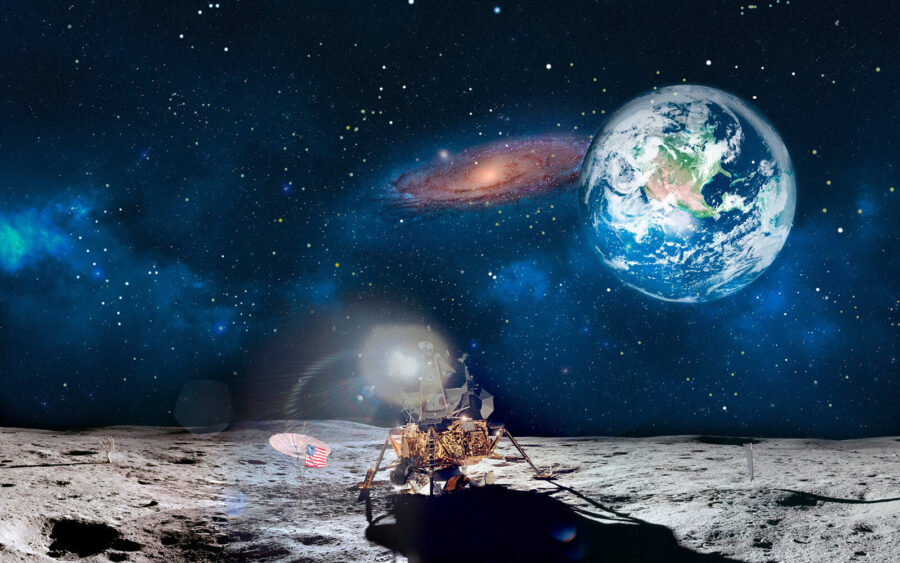 Fototapeta Měsíc s planetou a hvězdami a planetou v pozadí - Image 4