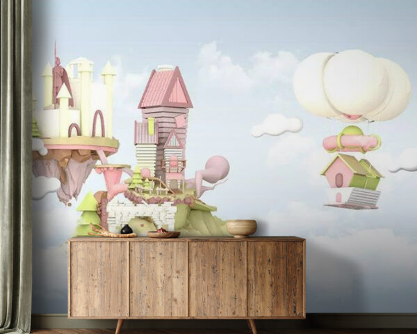 Wall murals Cartoon houses floating in the sky Wall murals Cartoon houses floating in the sky
