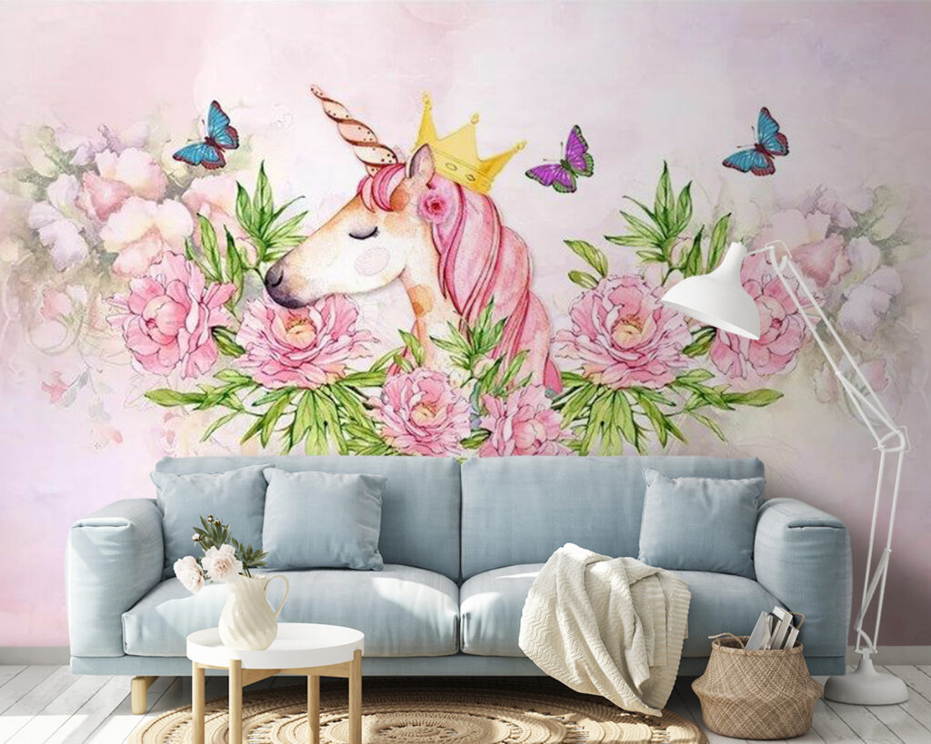 Unicorn with a crown and flowers