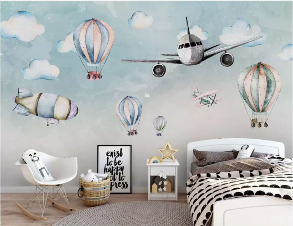 Group of hot air balloons and airplanes Group of hot air balloons and airplanes
