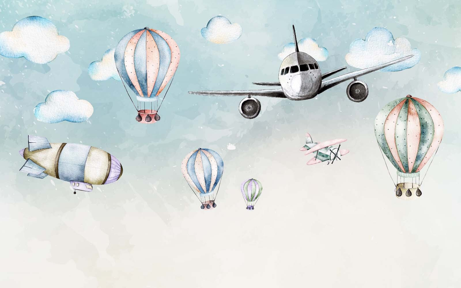 Group of hot air balloons and airplanes Group of hot air balloons and airplanes