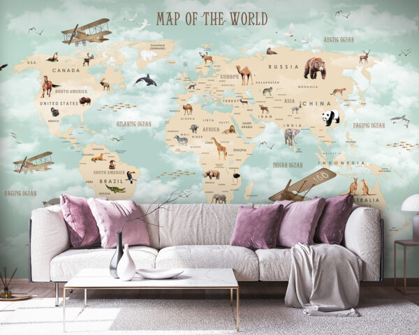 Mapa světa se zvířaty Mapa světa se zvířaty