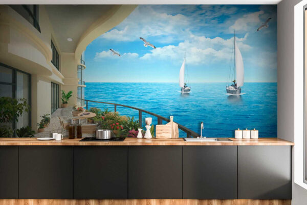 Balkon s výhledem na oceán a lodě Balkon s výhledem na oceán a lodě