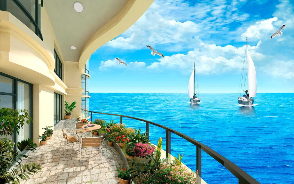 Balkon s výhledem na oceán a lodě Balkon s výhledem na oceán a lodě