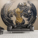 Fototapeta Kovová plastika ženy s křídly