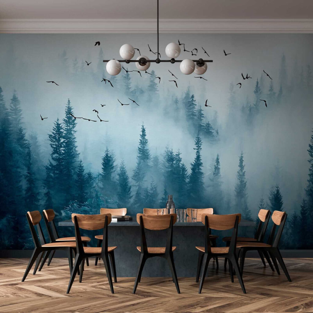 Birds flying over a forest Birds flying over a forest