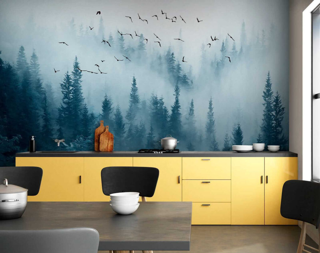 Birds flying over a forest Birds flying over a forest