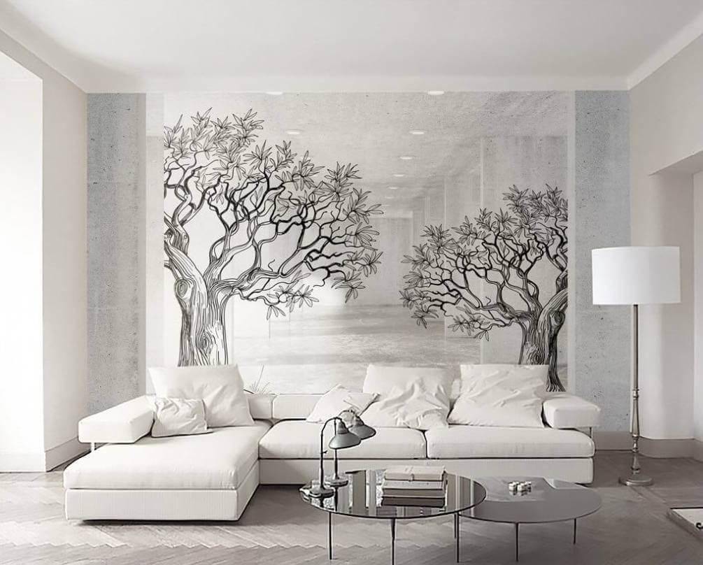 Group of trees drawn on the wall Group of trees drawn on the wall