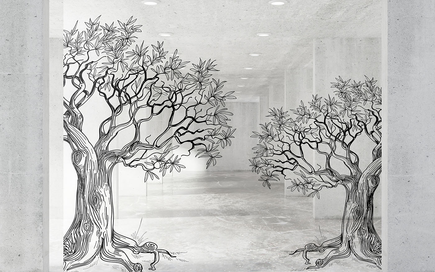 Group of trees drawn on the wall Group of trees drawn on the wall