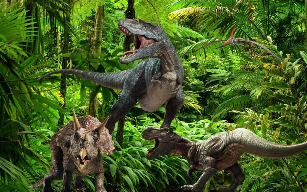 Skupina dinosaurů v lese Skupina dinosaurů v lese