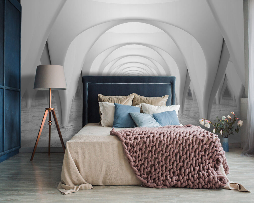 White room with arched ceiling