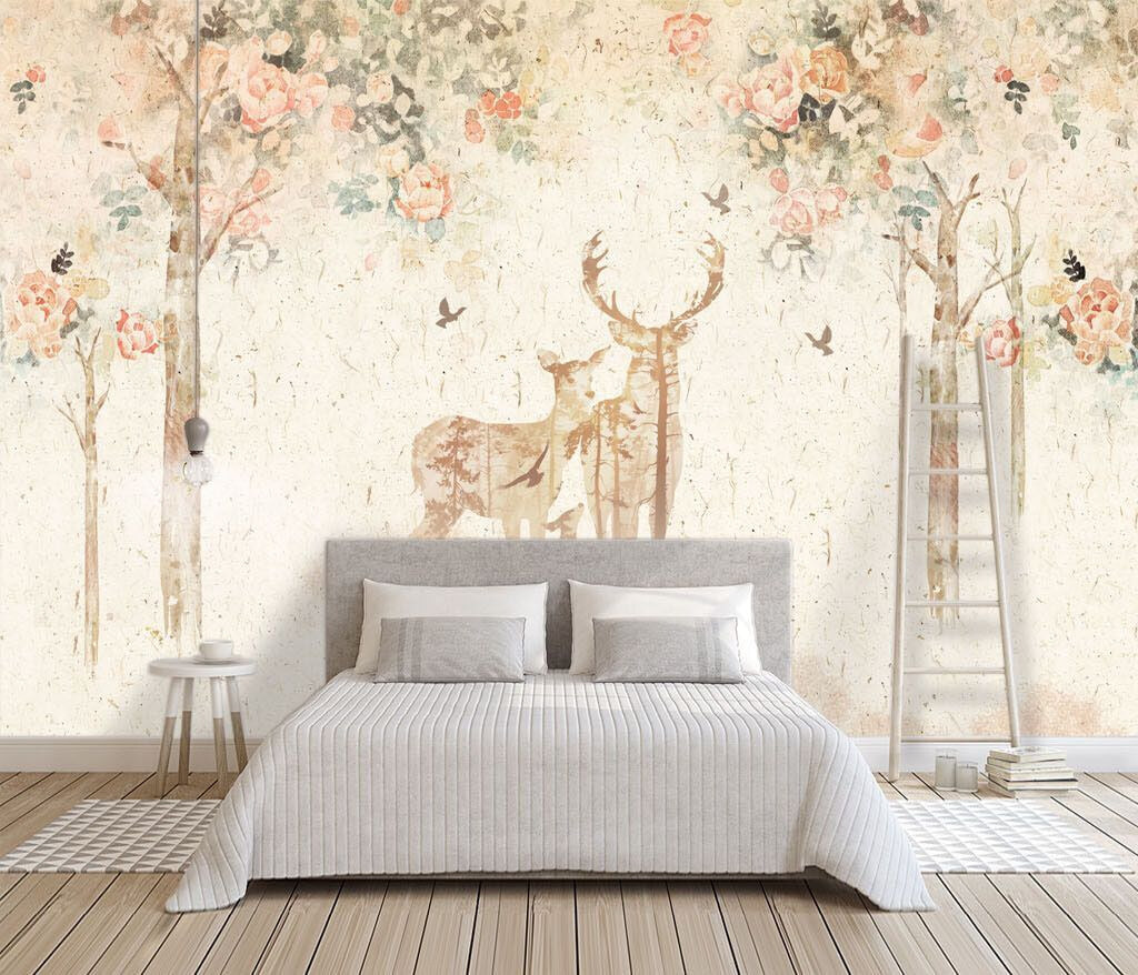 Painting of a deer and a baby deer Painting of a deer and a baby deer