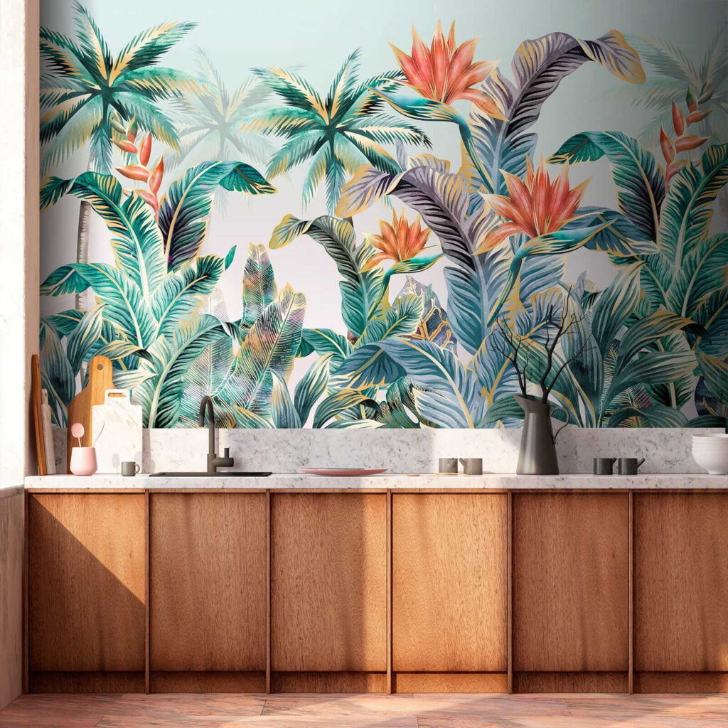 Colorful tropical plants and flowers