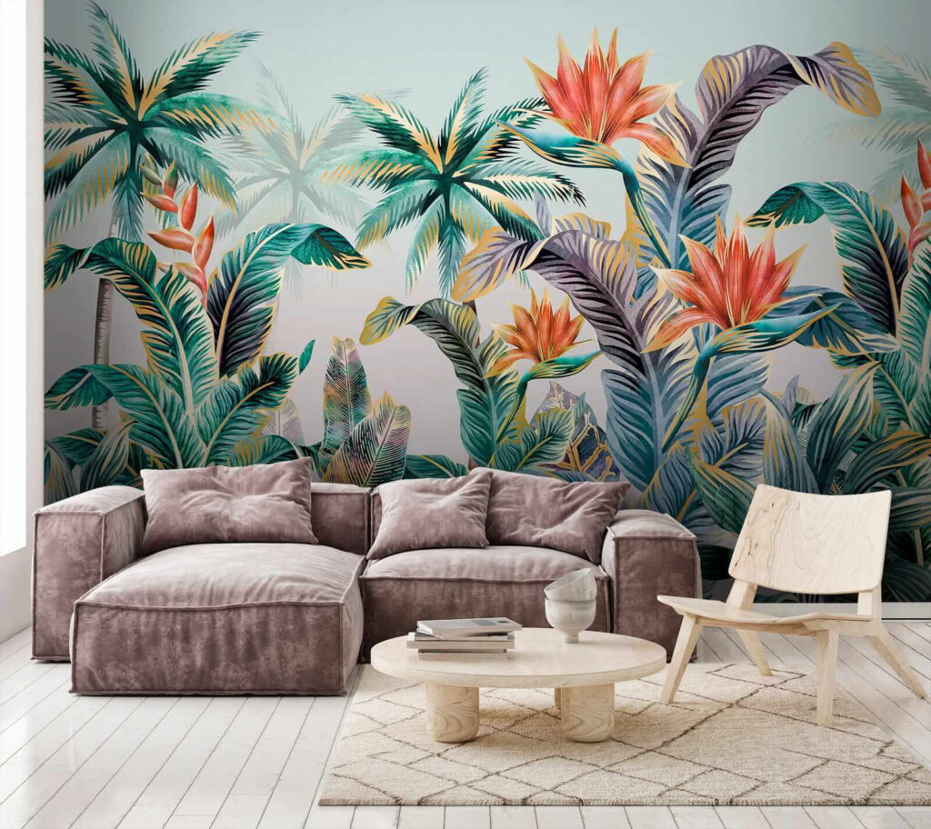 Colorful tropical plants and flowers