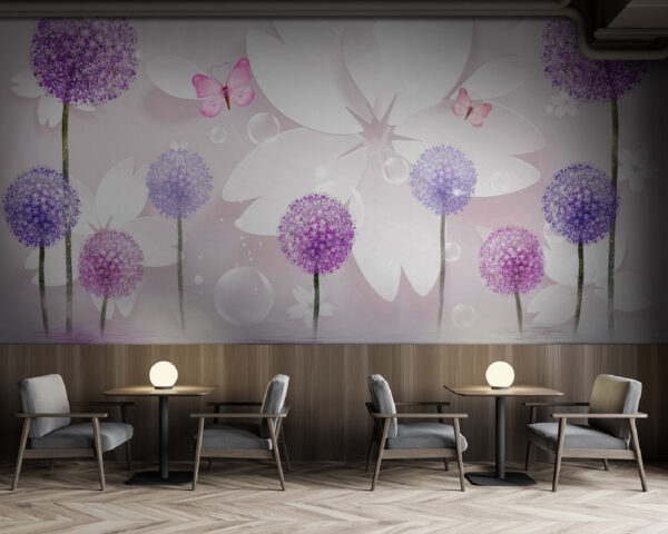 Purple and white flowers with butterflies