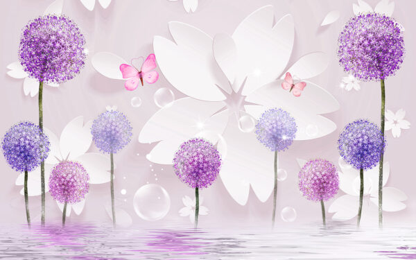 Purple and white flowers with butterflies