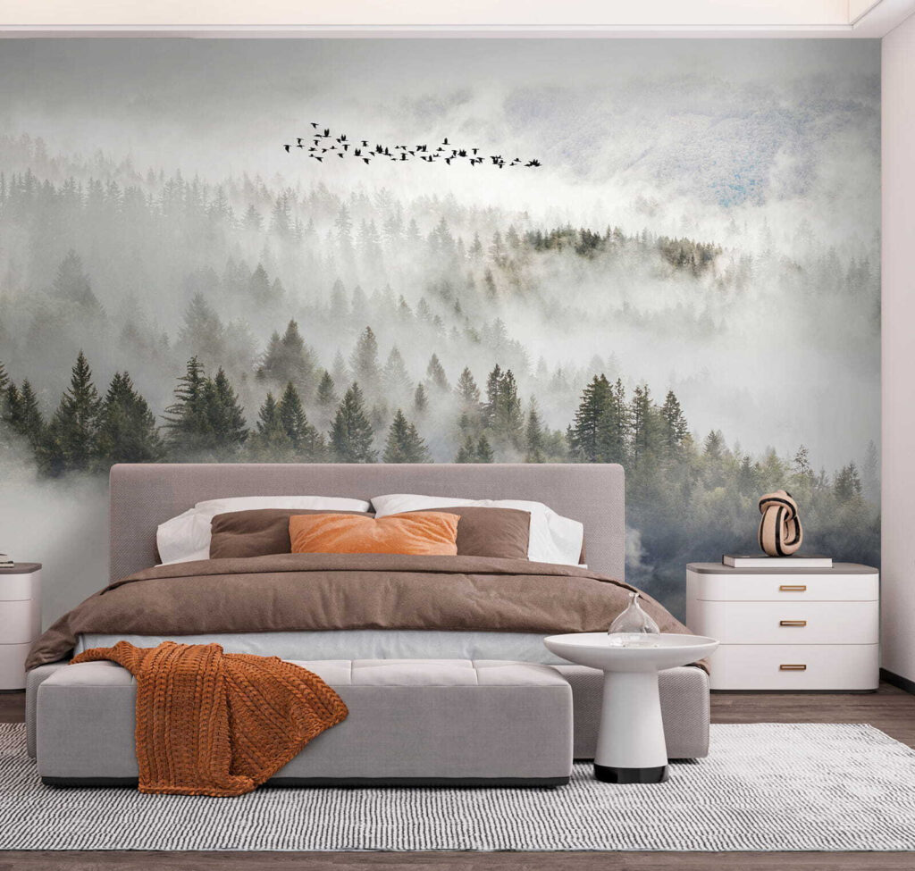 Birds flying over a forest Birds flying over a forest