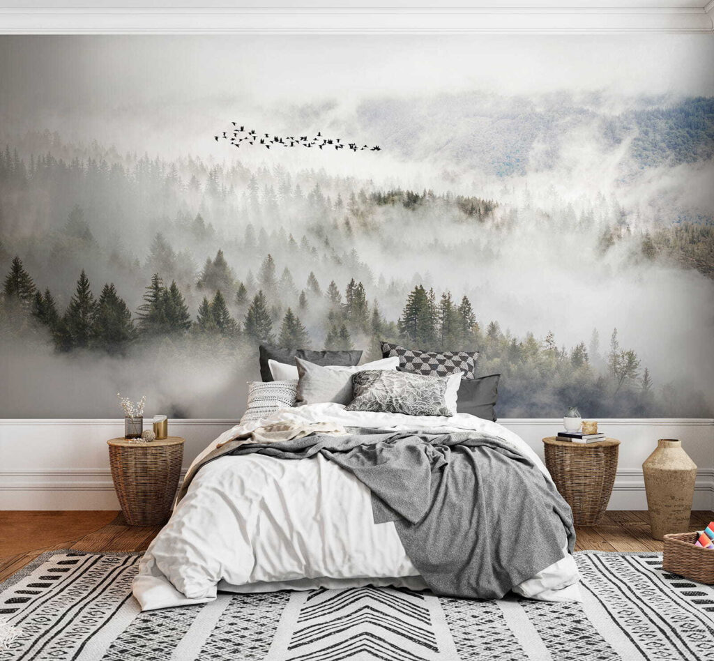 Birds flying over a forest Birds flying over a forest