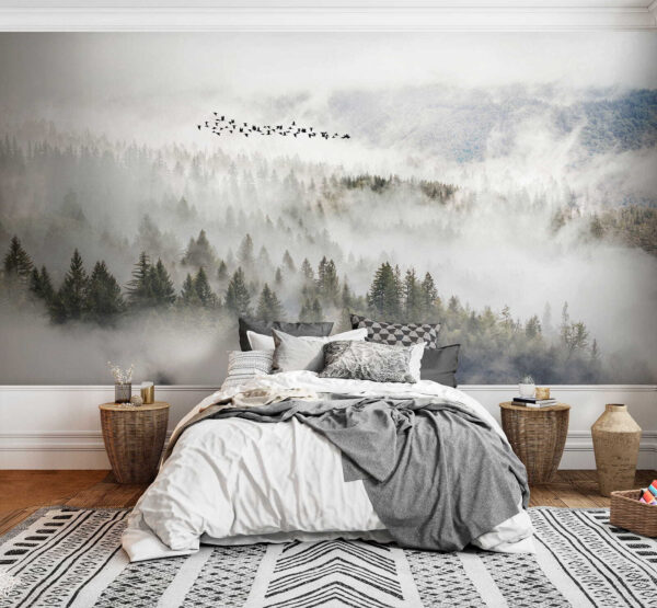 Birds flying over a forest Birds flying over a forest