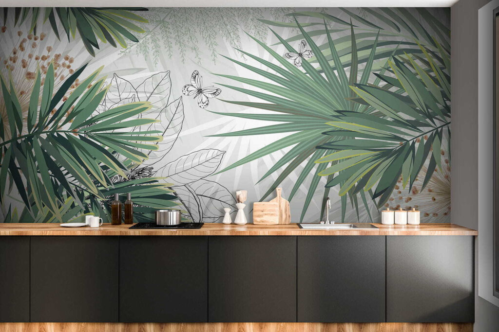 Tropical foliage with delicate butterflies