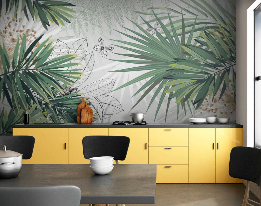 Tropical foliage with delicate butterflies