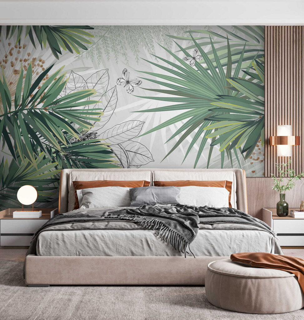 Tropical foliage with delicate butterflies