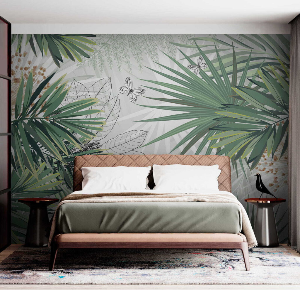 Tropical foliage with delicate butterflies