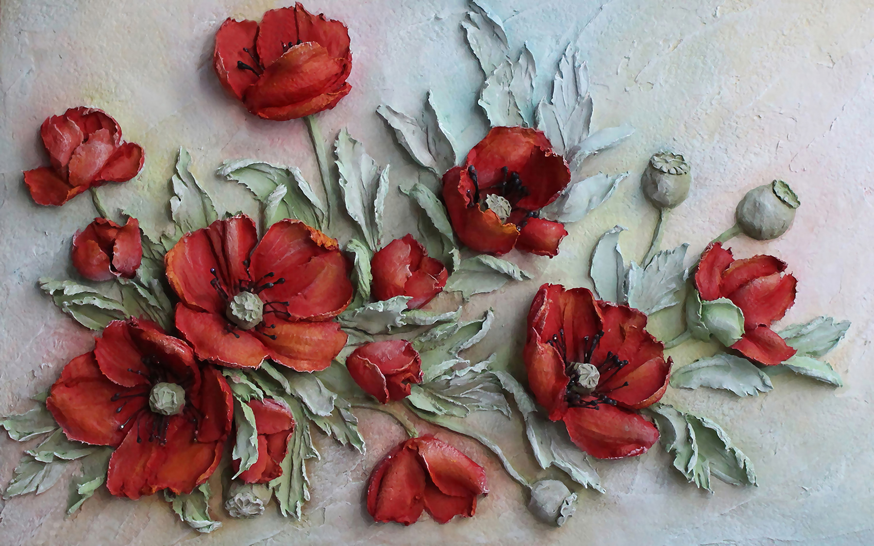 Vibrant red flowers in soft hues