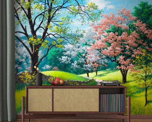 Wall murals Dirt road through a grassy field with trees Wall murals Dirt road through a grassy field with trees
