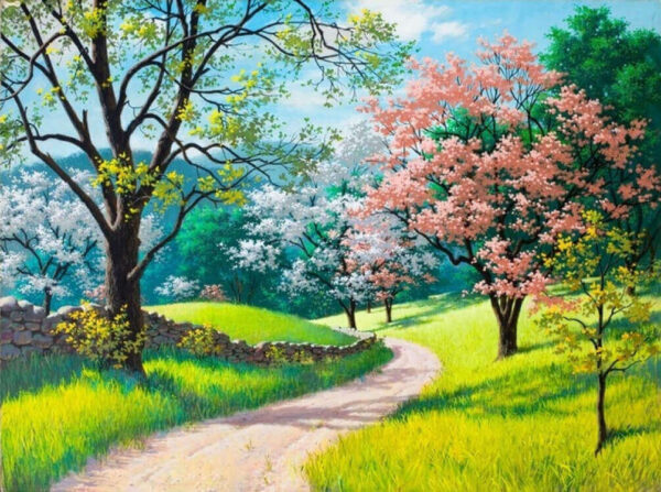 Wall murals Dirt road through a grassy field with trees Wall murals Dirt road through a grassy field with trees