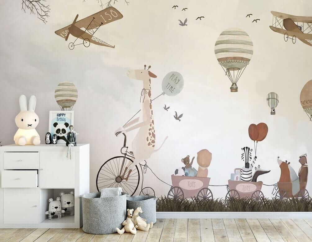 Mural of animals riding a train Mural of animals riding a train